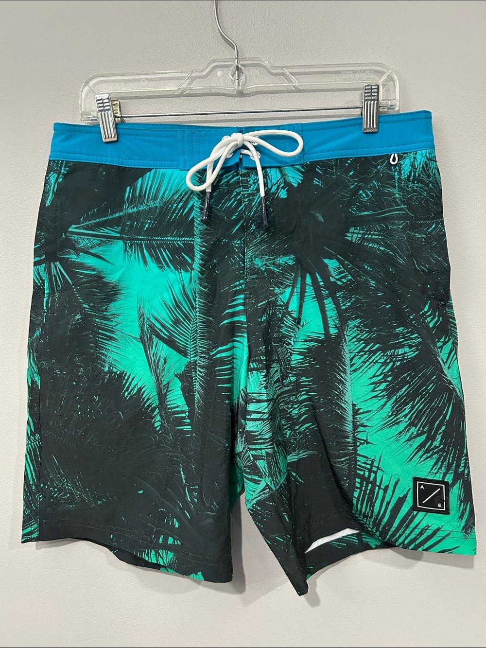 American Eagle Outfitters Teal and Black Palm-Print Board Shorts